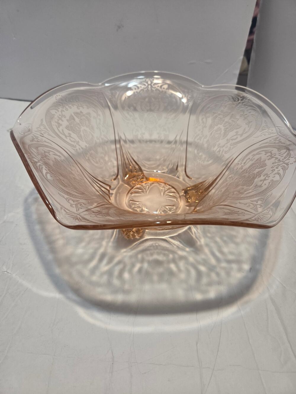 Vtg 1930s Depression Glass Bowl Lot: Pink Royal Lace 3-Legged & Amber Madrid